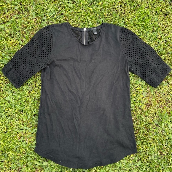 J. Crew Eyelet Back-Zip T-shirt black Size XXS Preowned great condition casual - Picture 5 of 5
